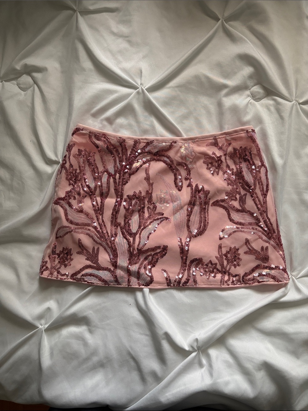 SHEIN Pink Sequin Floral-Pattern Mini Skirt